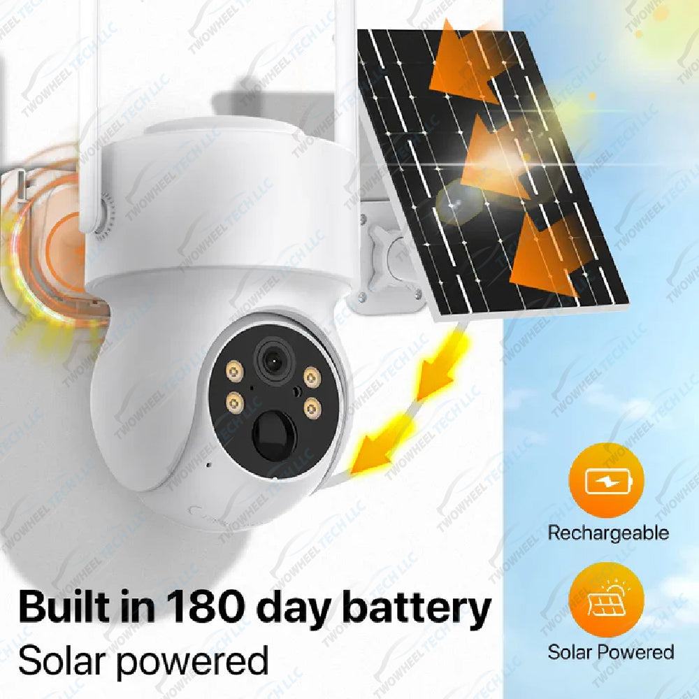 WiFi Solar 2K PTZ Camera – 4MP, AI Human Detect, Battery Powered, Outdoor CCTV