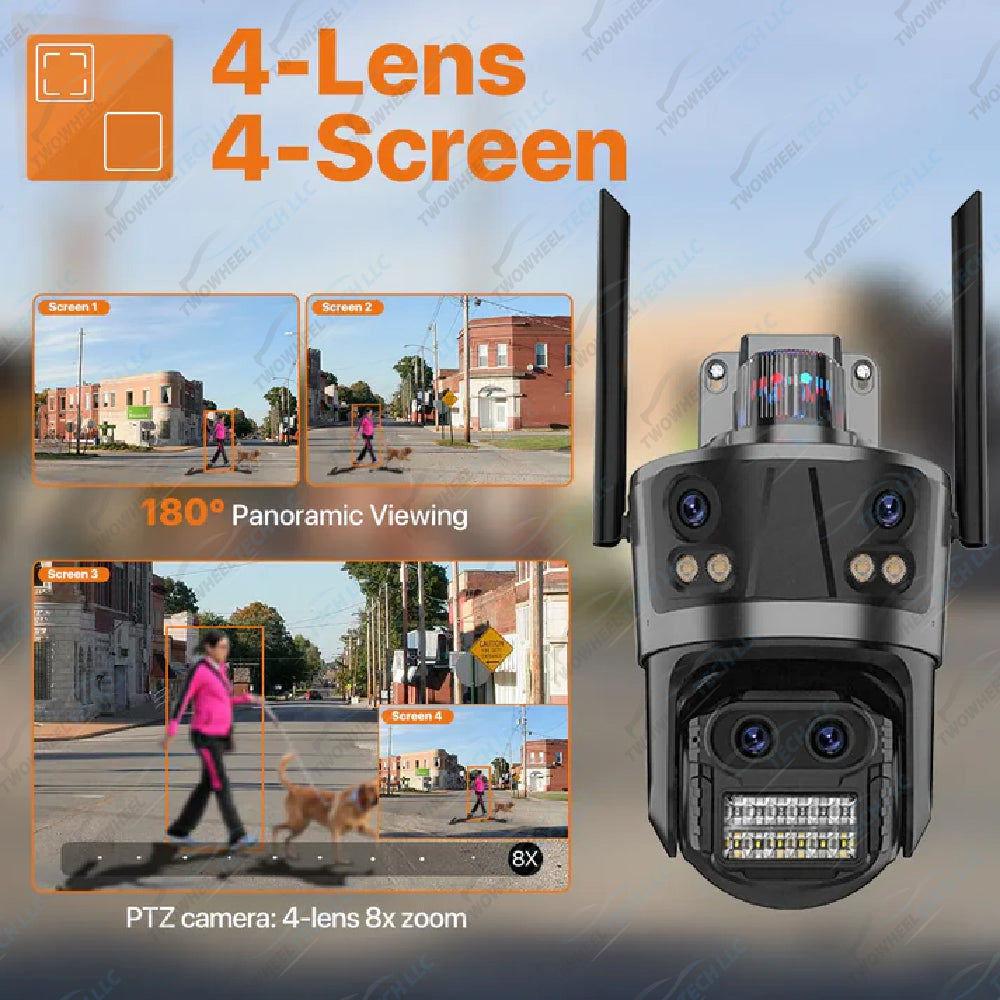 8K 4-Lens PTZ Outdoor WiFi Security Camera with AI Detection