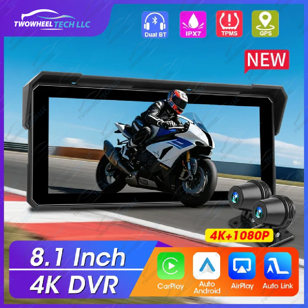 Srnubi 8.1" 4K GPS Moto DVR – CarPlay & Android Auto