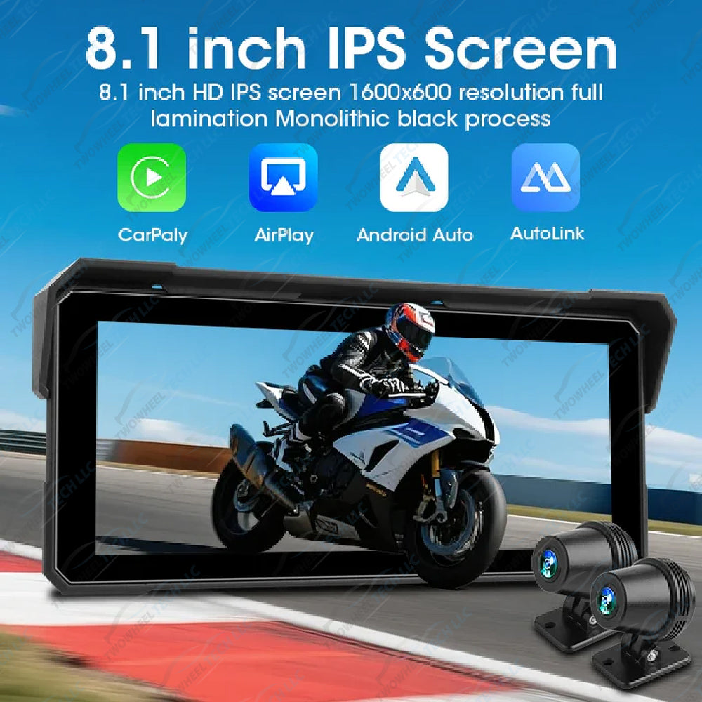 Srnubi 8.1" 4K GPS Moto DVR – CarPlay & Android Auto