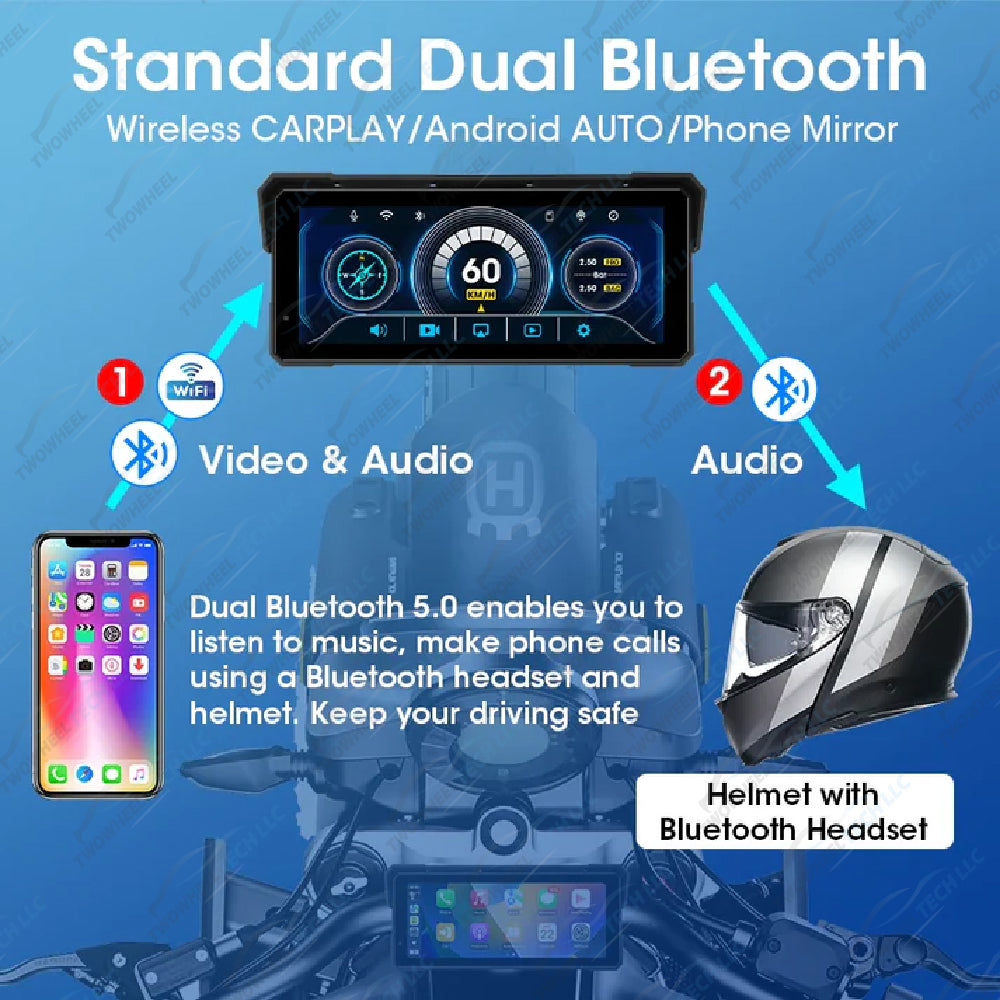 Srnubi 8.1" 4K GPS Moto DVR – CarPlay & Android Auto