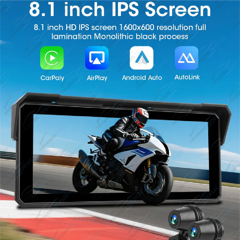 Srnubi 8.1" 4K GPS Moto DVR – CarPlay & Android Auto