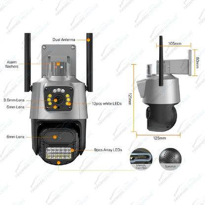 8K 4-Lens PTZ Outdoor WiFi Security Camera with AI Detection
