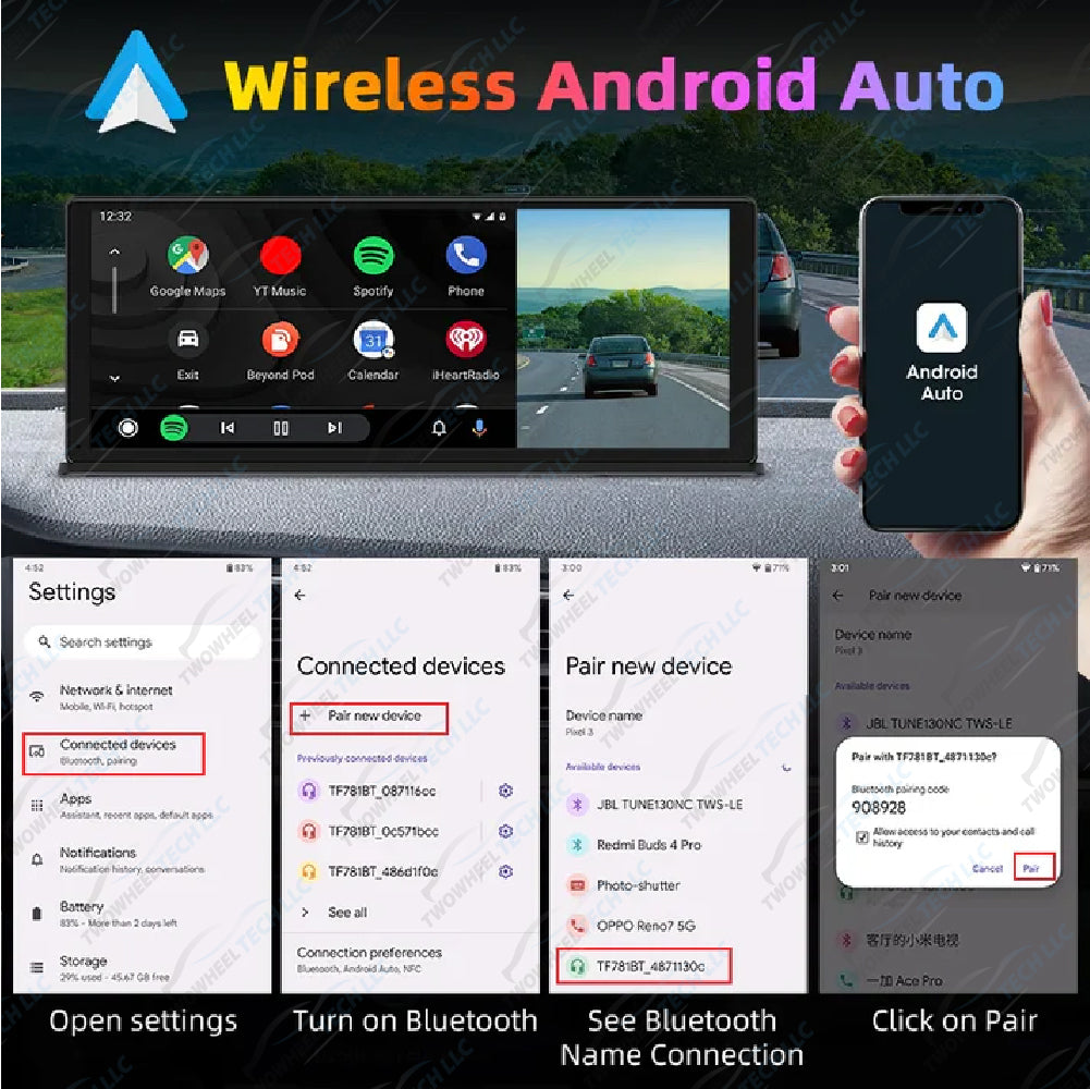 11.3'' 4K Dash Cam with CarPlay, Android Auto & GPS