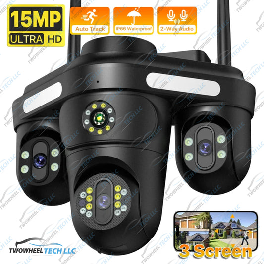 15MP HD Outdoor WiFi CCTV Camera with Triple Lens & AI Tracking