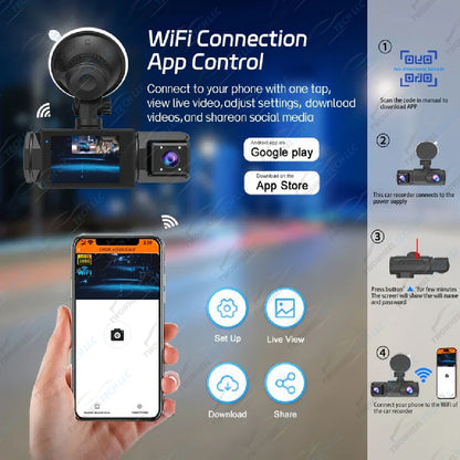 3-Lens WiFi Dash Cam with DVR